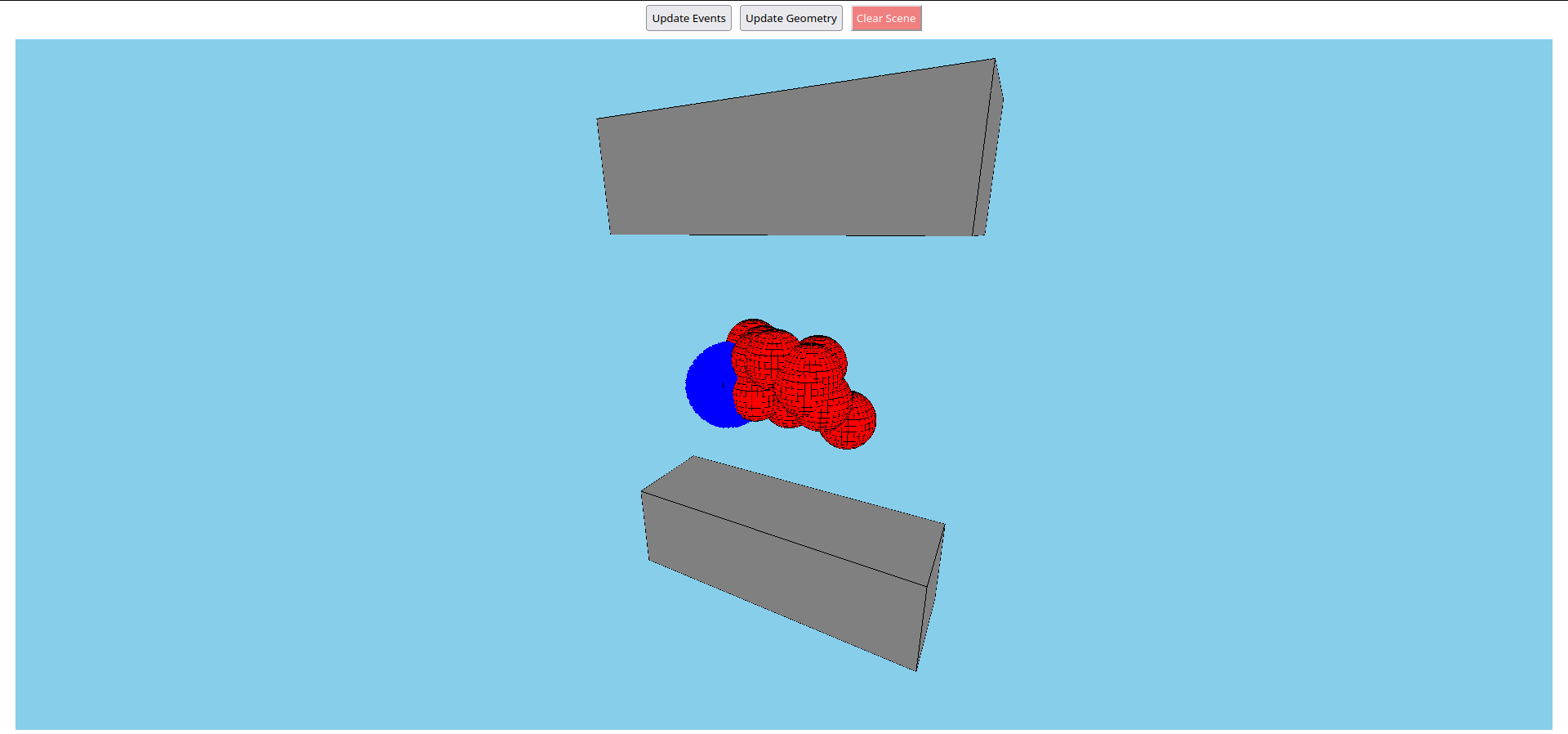 Picture of an event display with only one sphere between the magnets selected